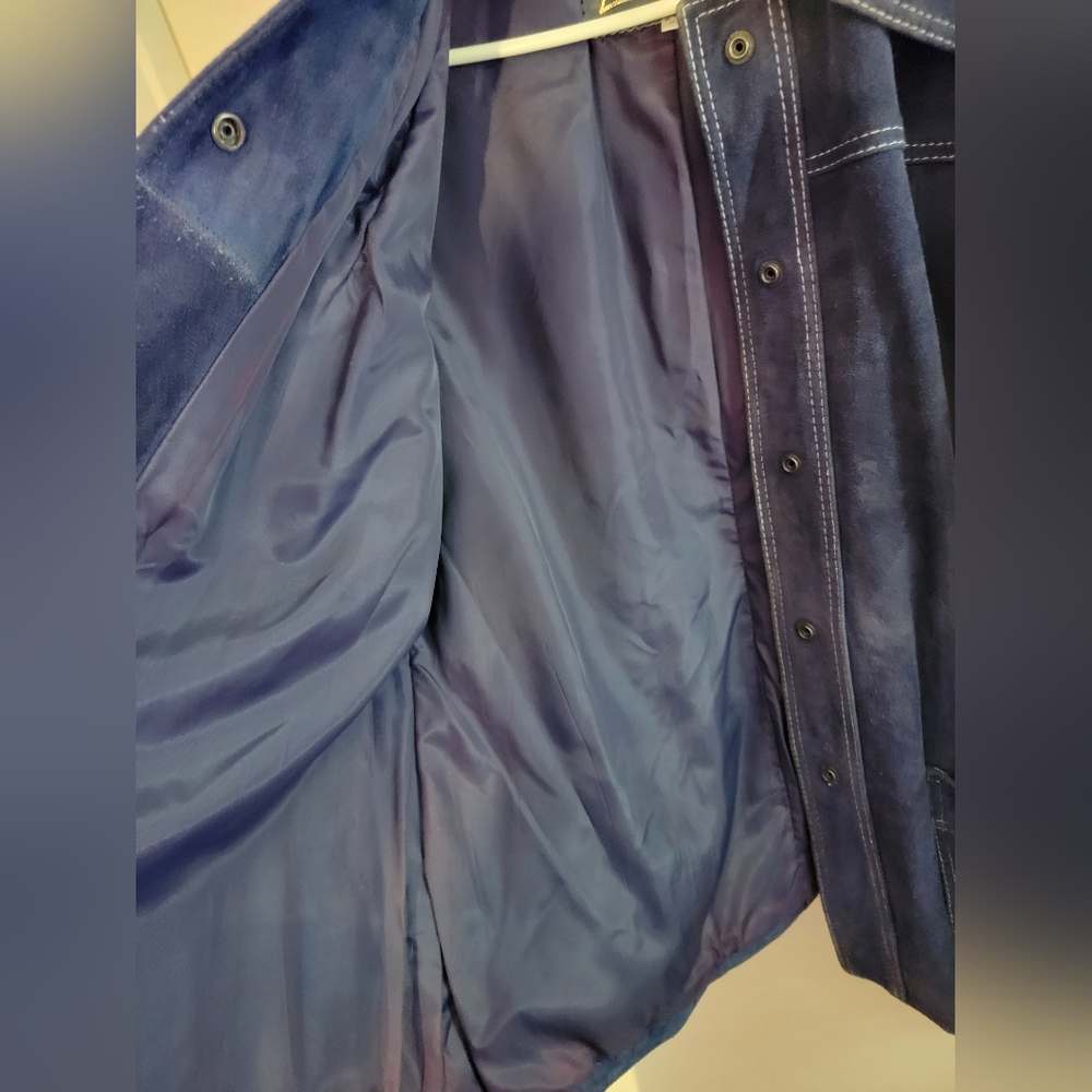 Vintage Suede Leather Women's Navy Blue Jacket - Picture 4 of 12